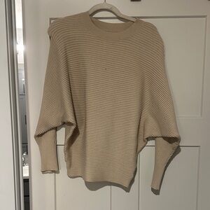 Amazon Women's Beige Ribbed Crew Neck Sweater
